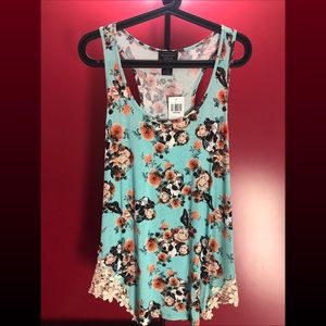 MINT FLORAL SKULL LACE CROCHET TANK TOP